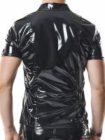 Regnes Fetish Planet RMRoccoPVC: Lack-Polo-Shirt mit Reißverschluss, schwarz